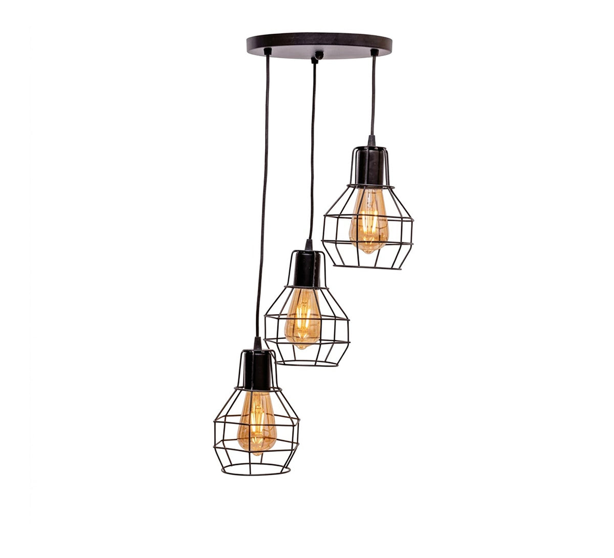 Linear chandelier with three black diamond-shaped cages - Vitrine Furniture - Ceiling lights