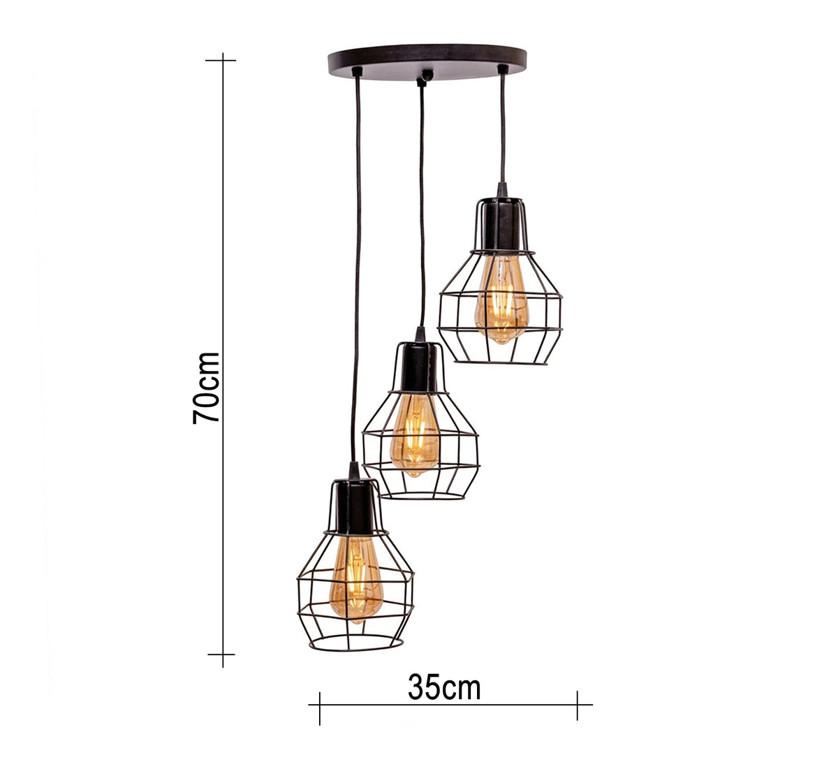 Linear chandelier with three black diamond-shaped cages - Vitrine Furniture - Ceiling lights