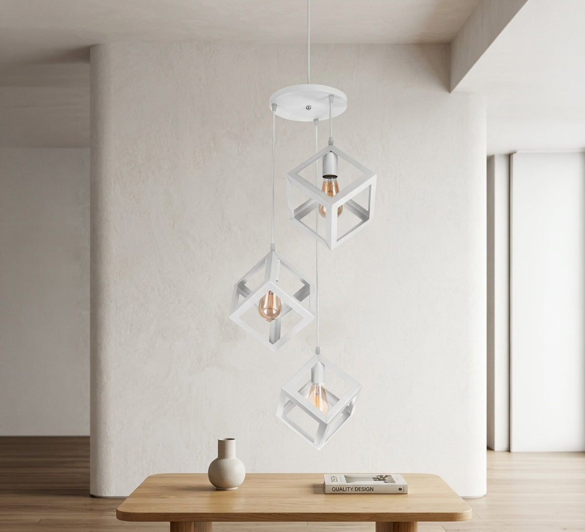 Linear chandelier with three black metal cubes - Vitrine Furniture - Ceiling lights