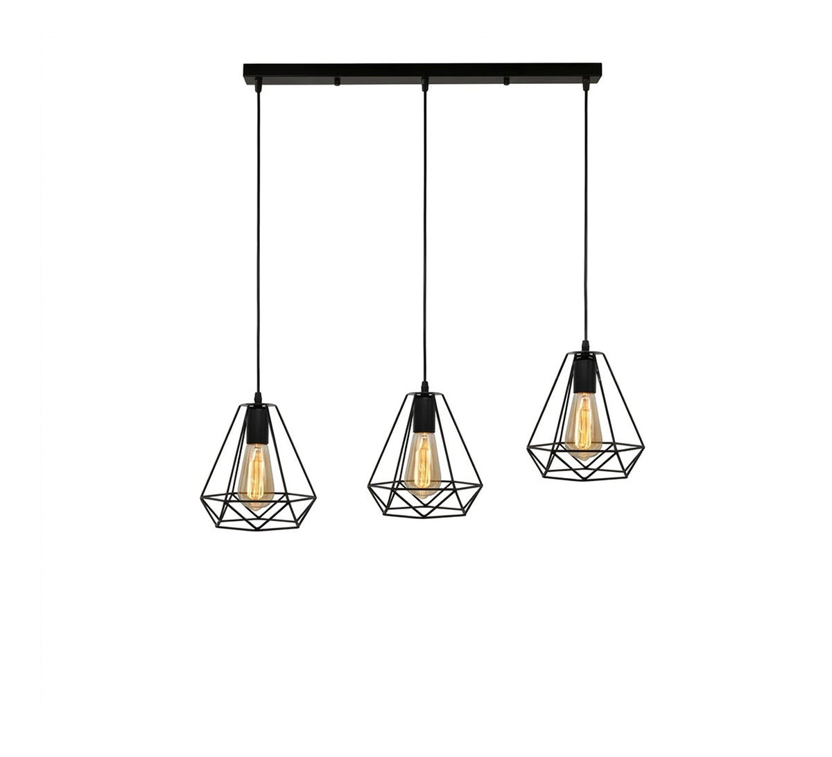 Linear chandelier with three black round cages - Vitrine Furniture - Ceiling lights