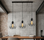 Linear chandelier with three black round cages - Vitrine Furniture - Ceiling lights