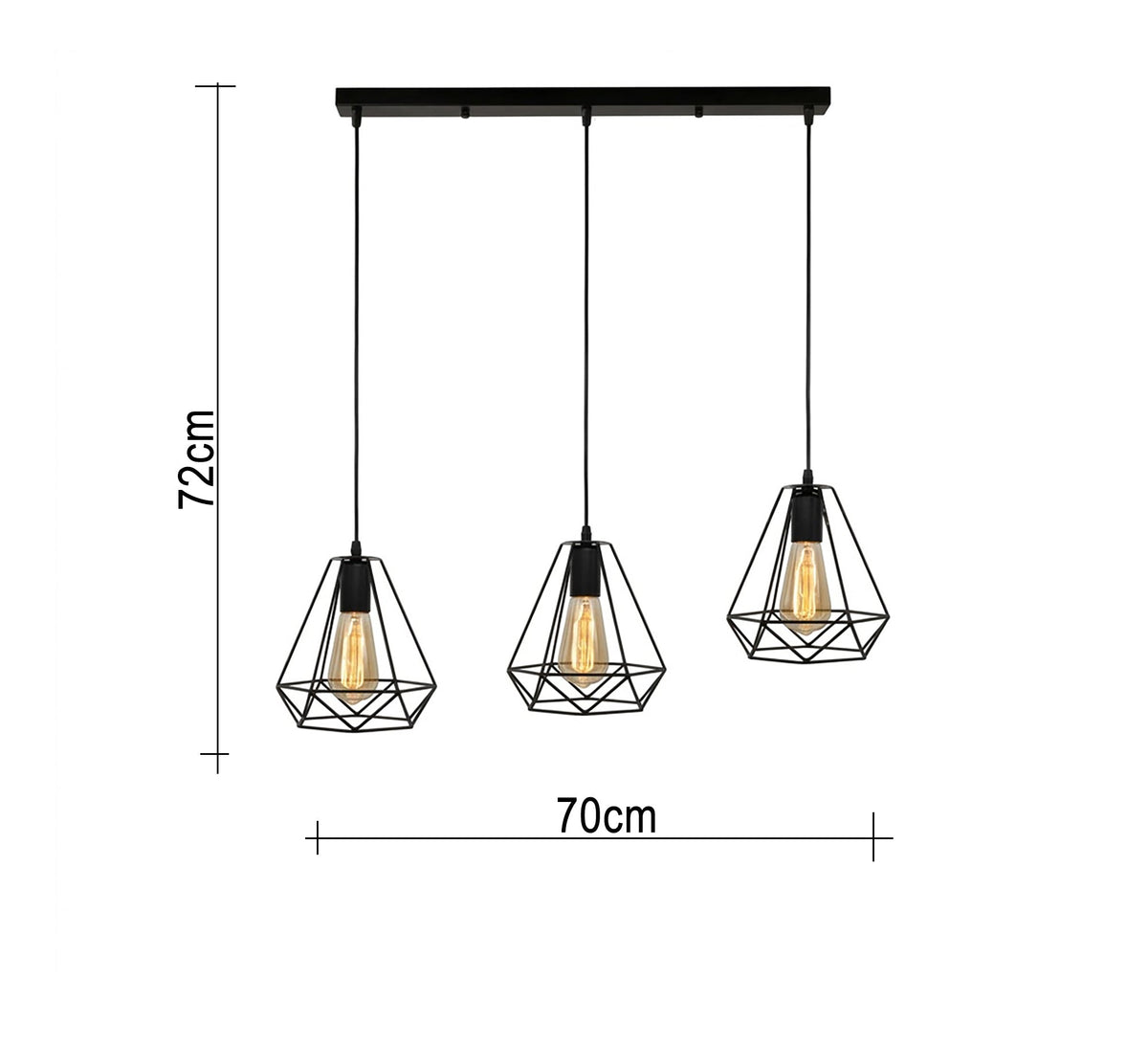 Linear chandelier with three black round cages - Vitrine Furniture - Ceiling lights