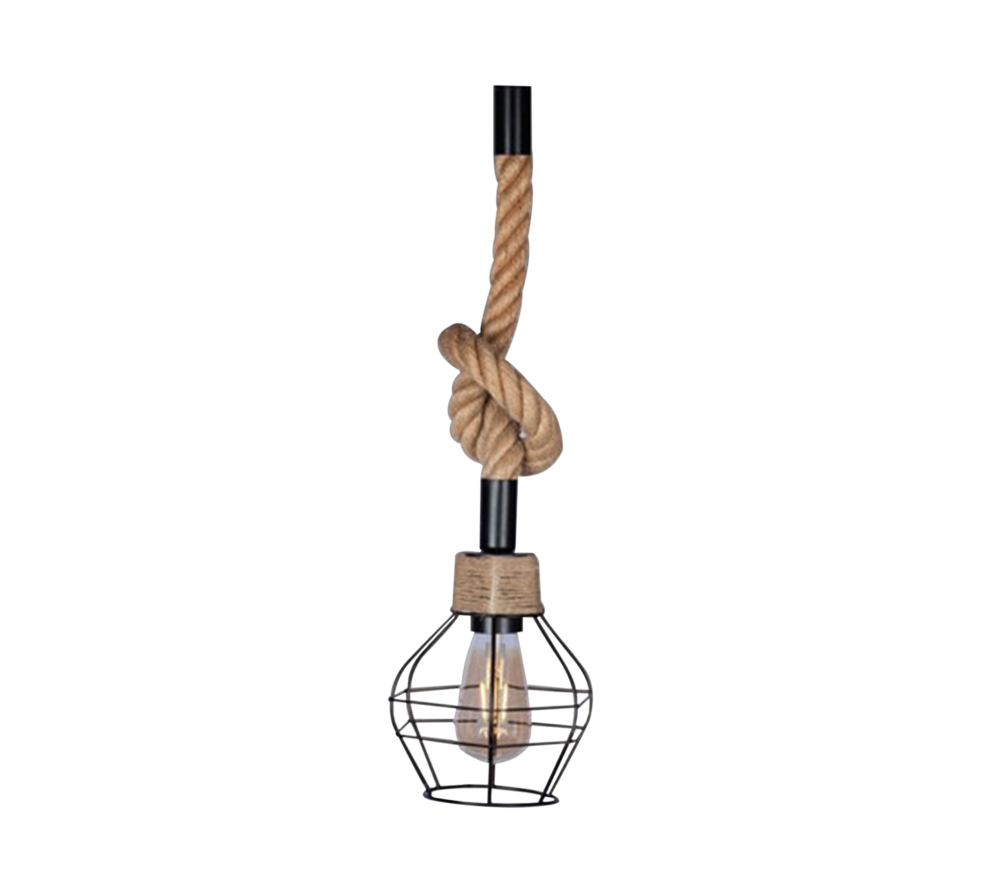 Linen rope pendant with a spherical metal cage - Vitrine Furniture - Lighting