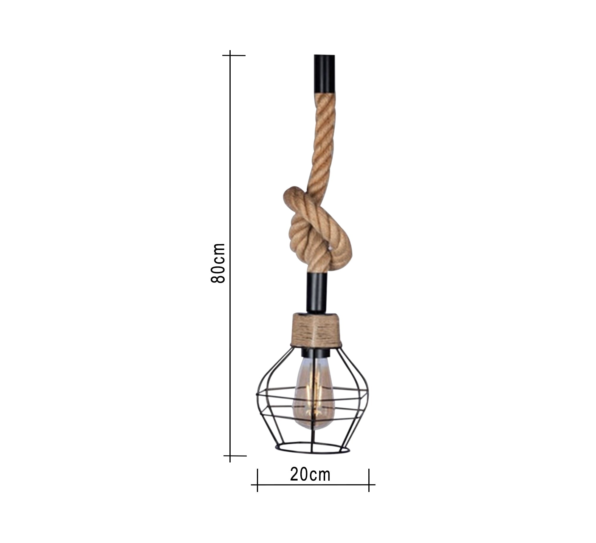 Linen rope pendant with a spherical metal cage - Vitrine Furniture - Lighting
