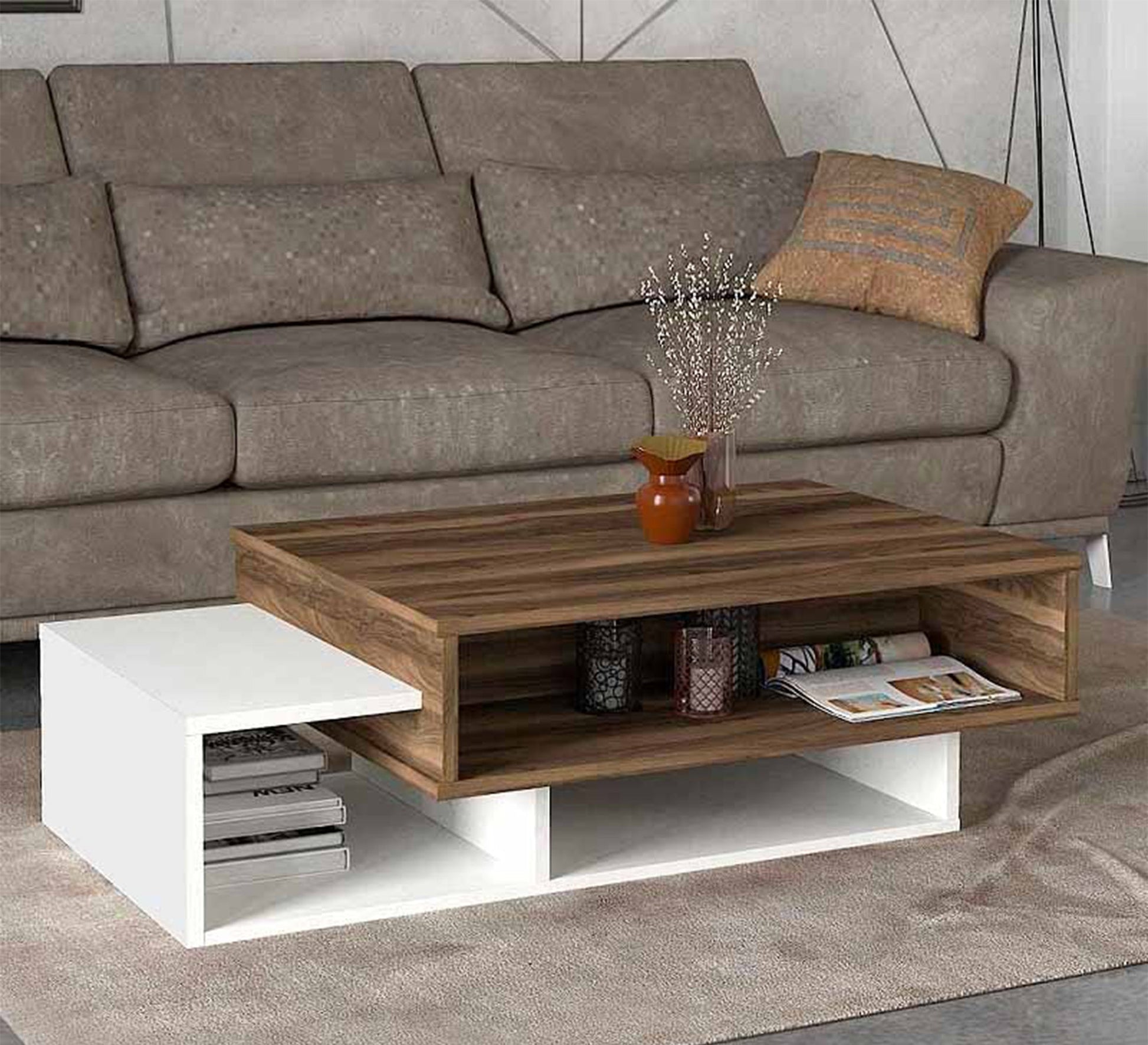 Living Coffee Table, WhiteBrown, Chic & Functional - Vitrine Furniture - Furniture