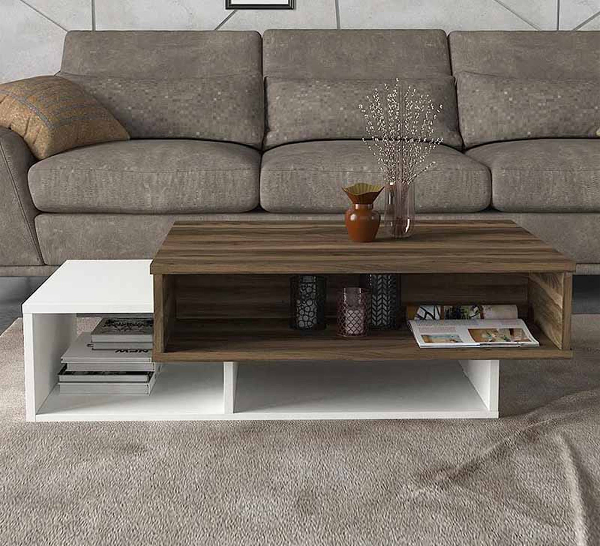 Living Coffee Table, WhiteBrown, Chic & Functional - Vitrine Furniture - Furniture