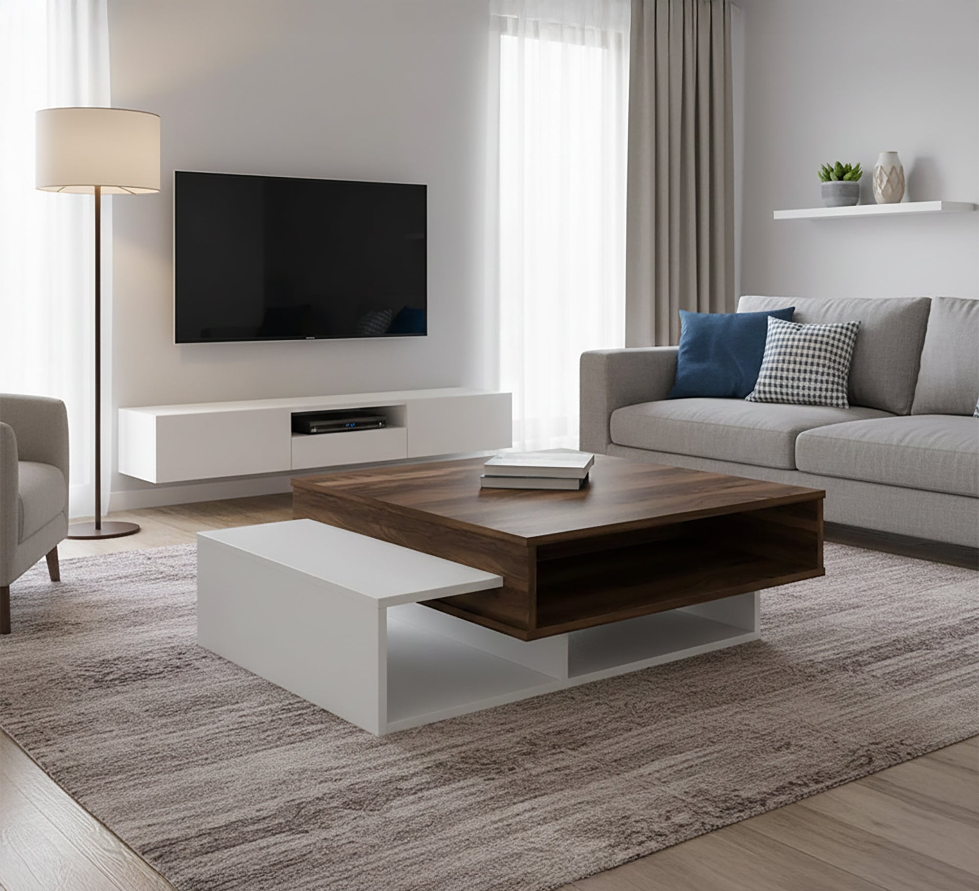 Living Coffee Table, WhiteBrown, Chic & Functional - Vitrine Furniture - Furniture