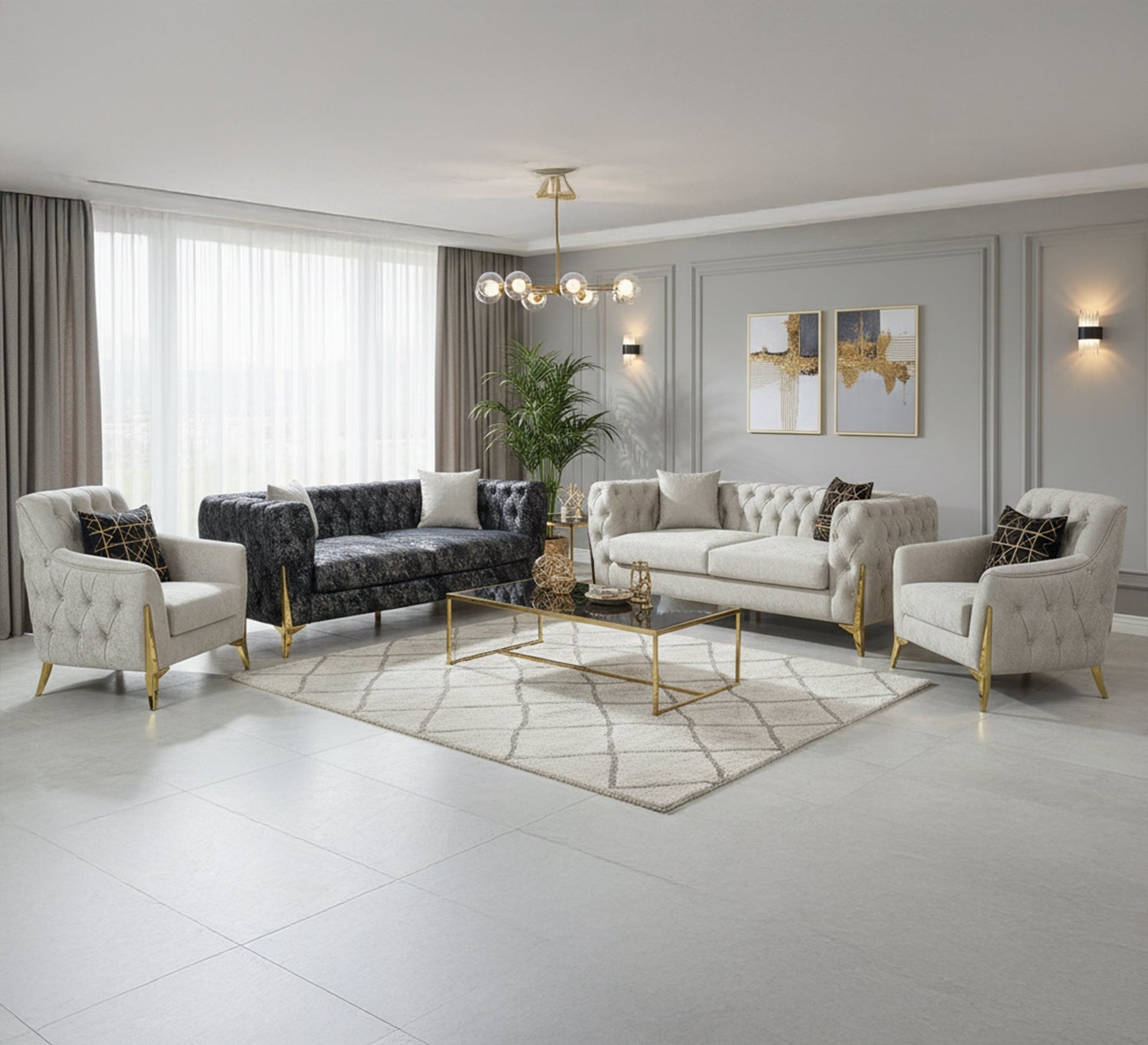 Living: Navy Camo & White Elegance Unleashed - Vitrine Furniture - Living room sets