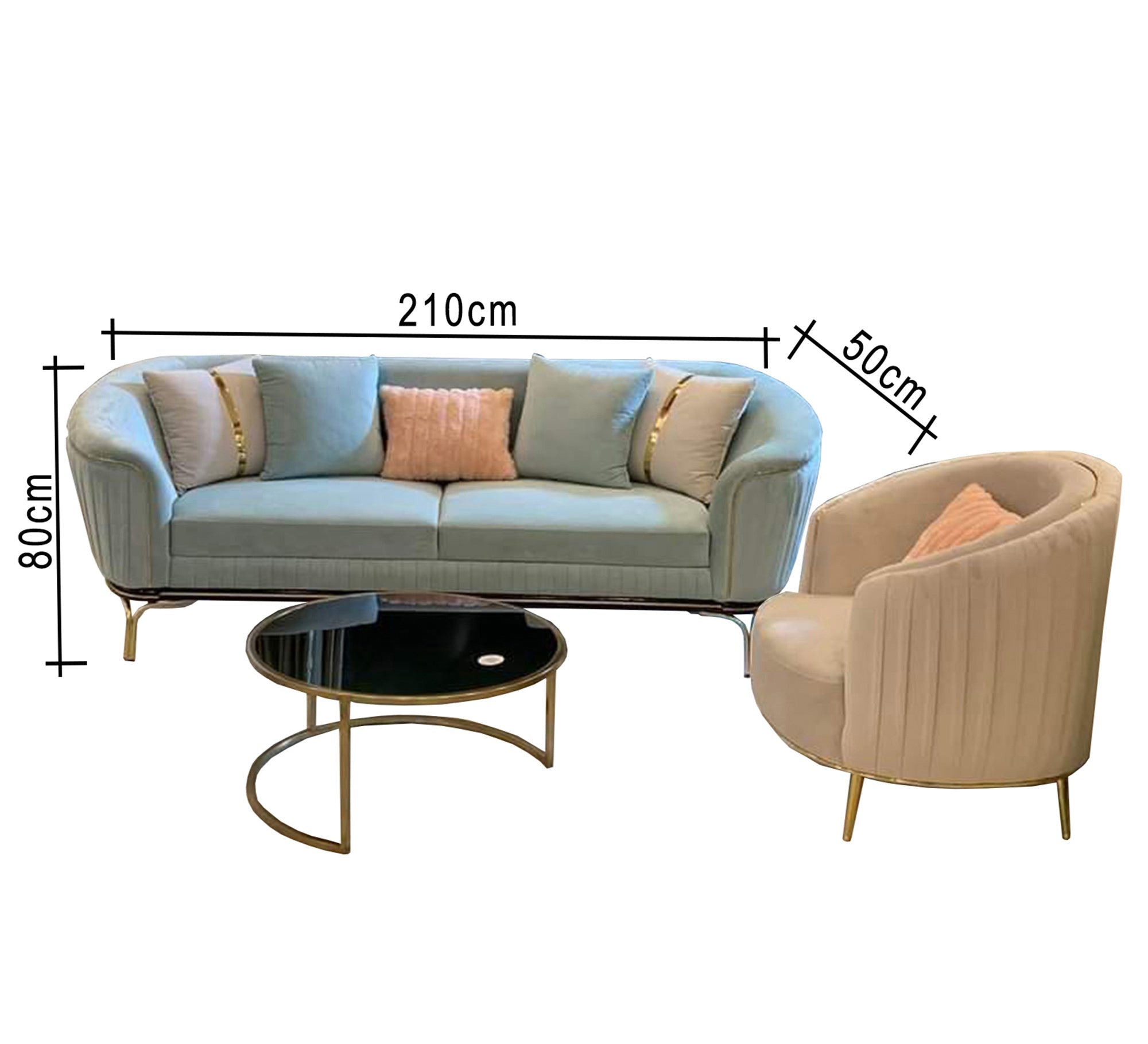 Living room backrest connected with handset cyan *beige - Vitrine Furniture - Living room sets