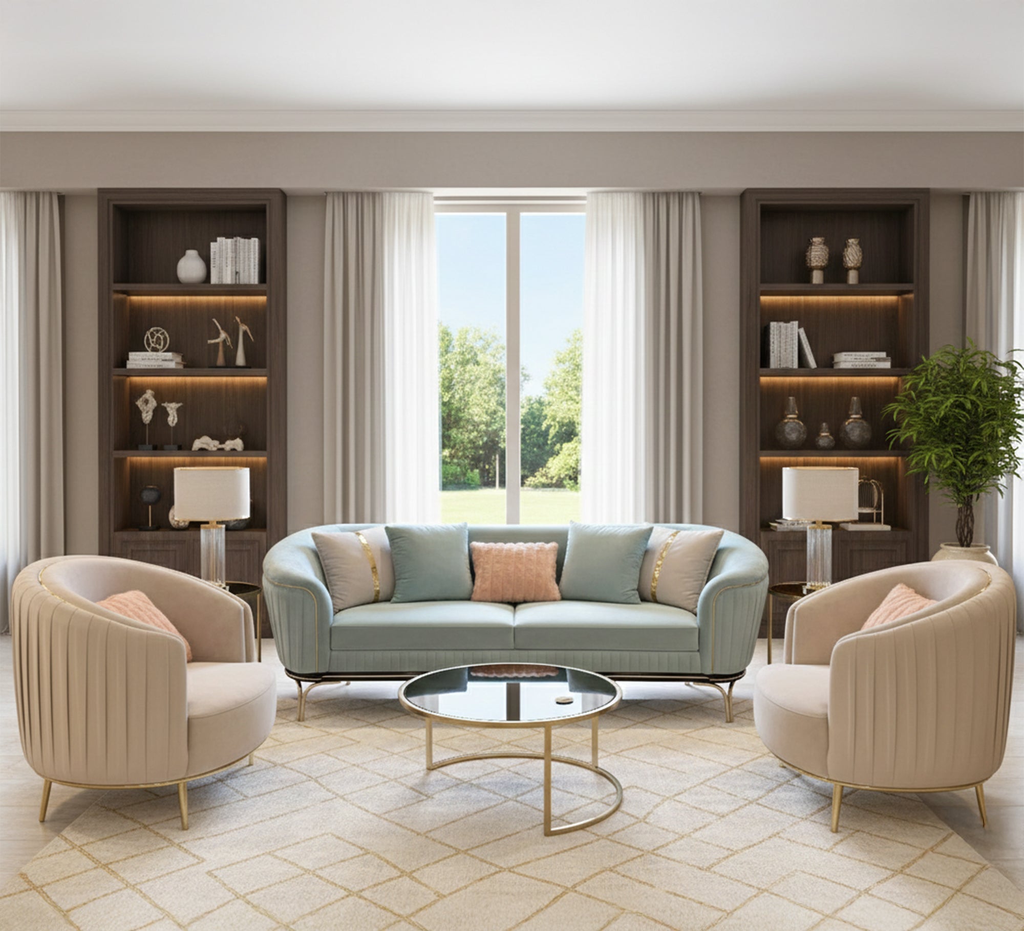 Living room backrest connected with handset cyan *beige - Vitrine Furniture - Living room sets