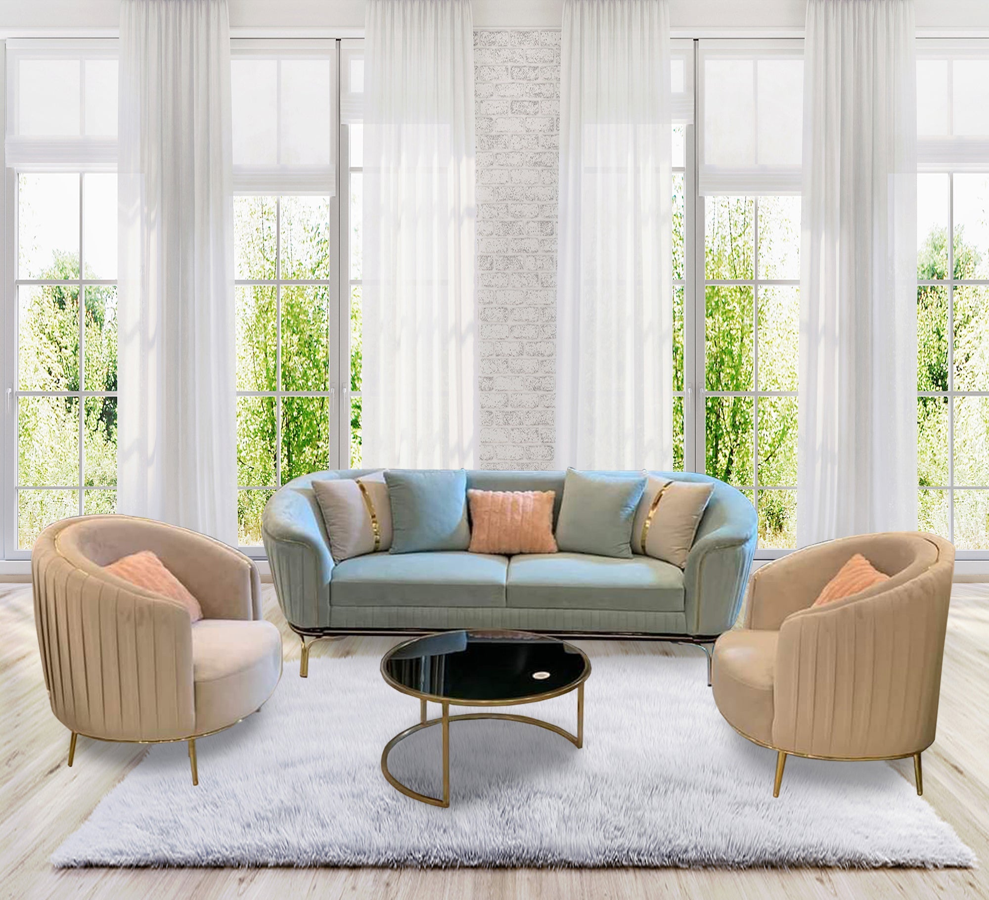 Living room backrest connected with handset cyan *beige - Vitrine Furniture - Living room sets