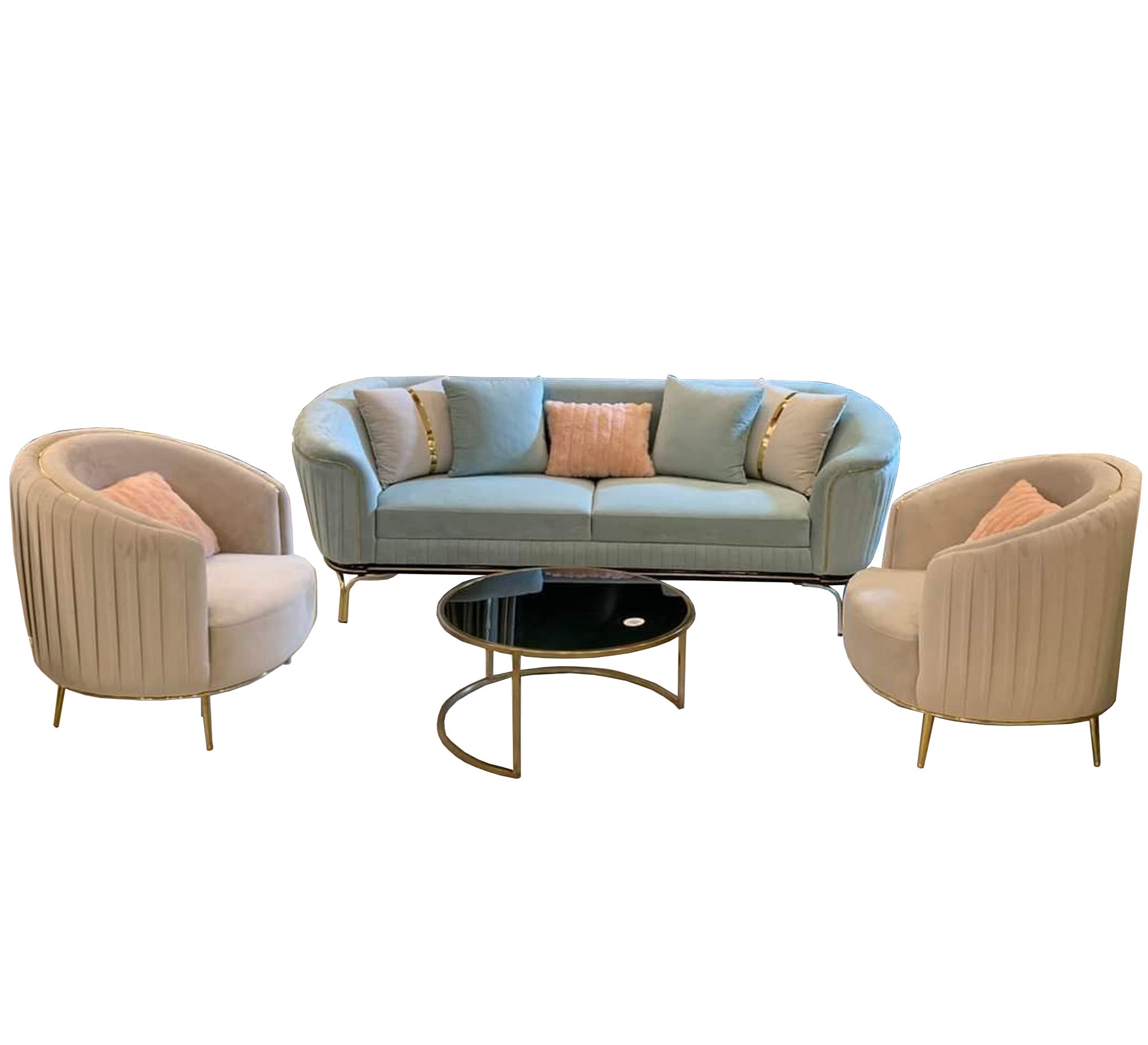 Living room backrest connected with handset cyan *beige - Vitrine Furniture - Living room sets