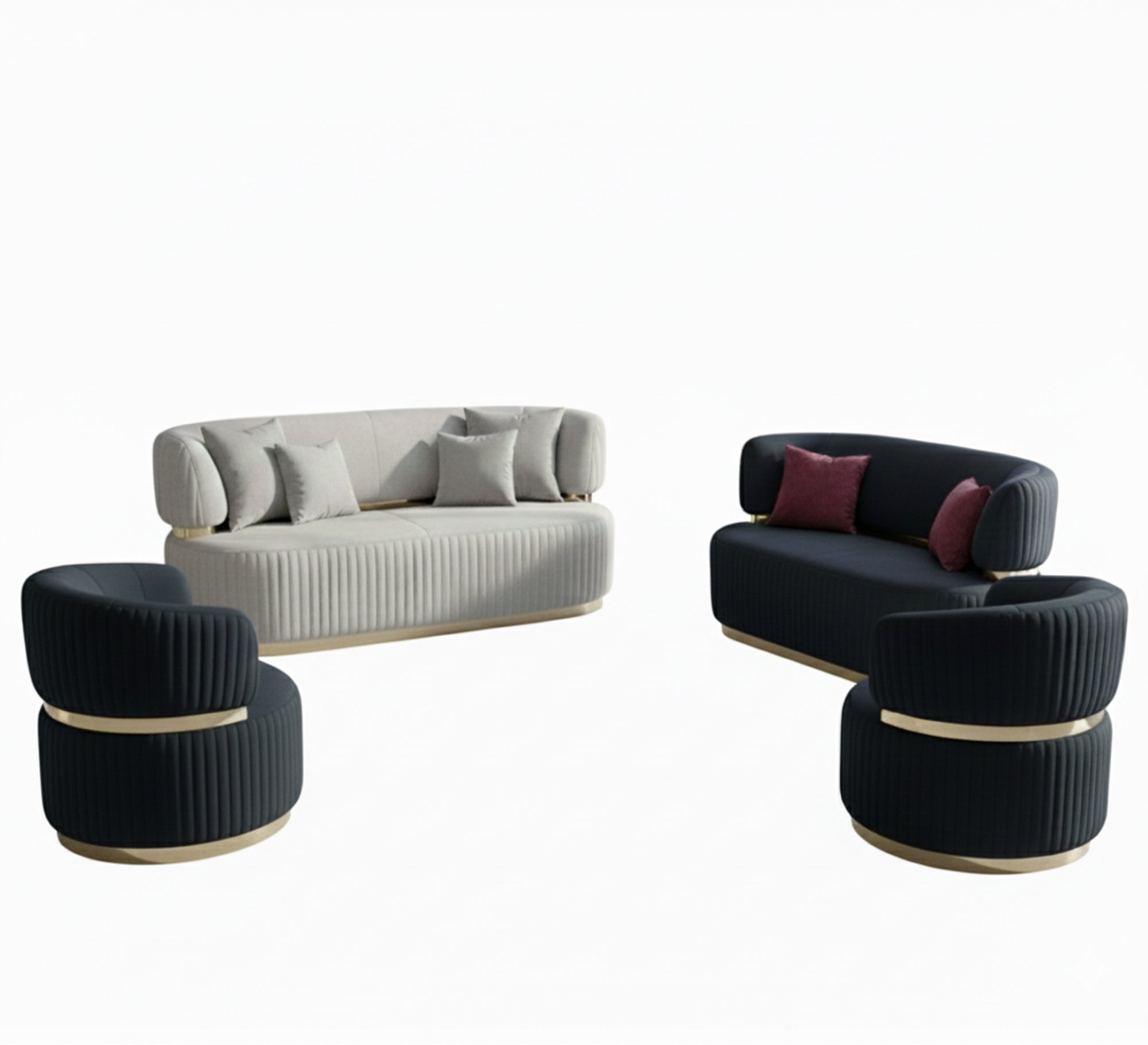 Living Room: Circular Bases, Blue & White Elegance - Vitrine Furniture - Living room sets