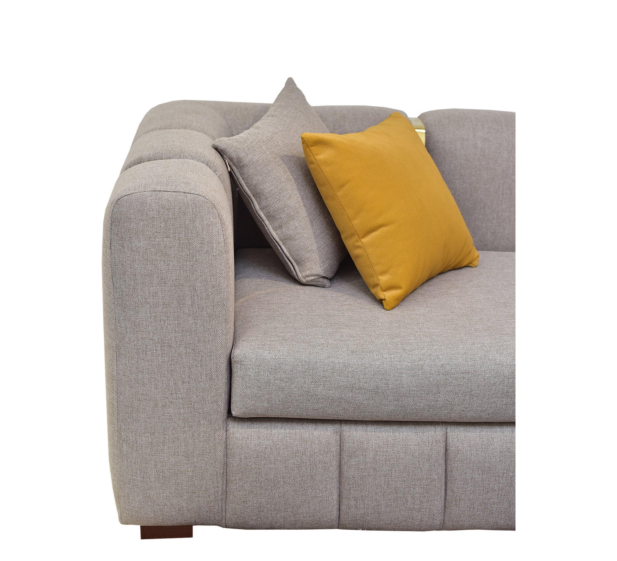 Living room corner, light brown upholstery, longitudinal stripes - Vitrine Furniture - L - shape sofa set