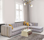Living room corner, light brown upholstery, longitudinal stripes - Vitrine Furniture - L - shape sofa set