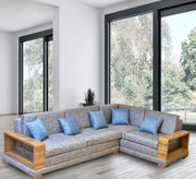 living room corner with wooden armrests - Vitrine Furniture - L - shape sofa set