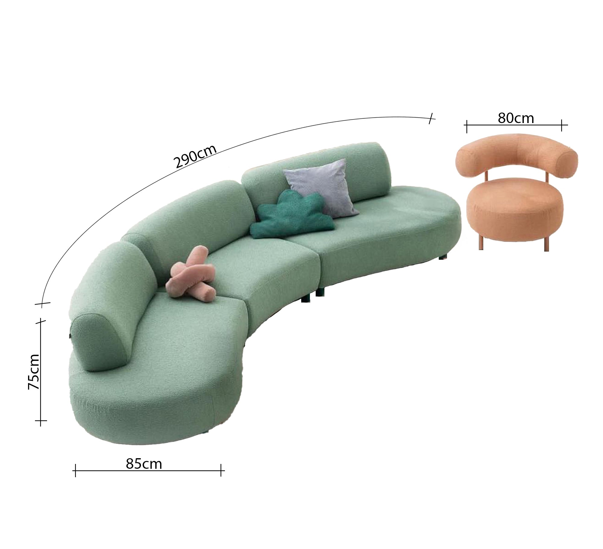 Living room: curved sofa and circular chair - Vitrine Furniture - Furniture