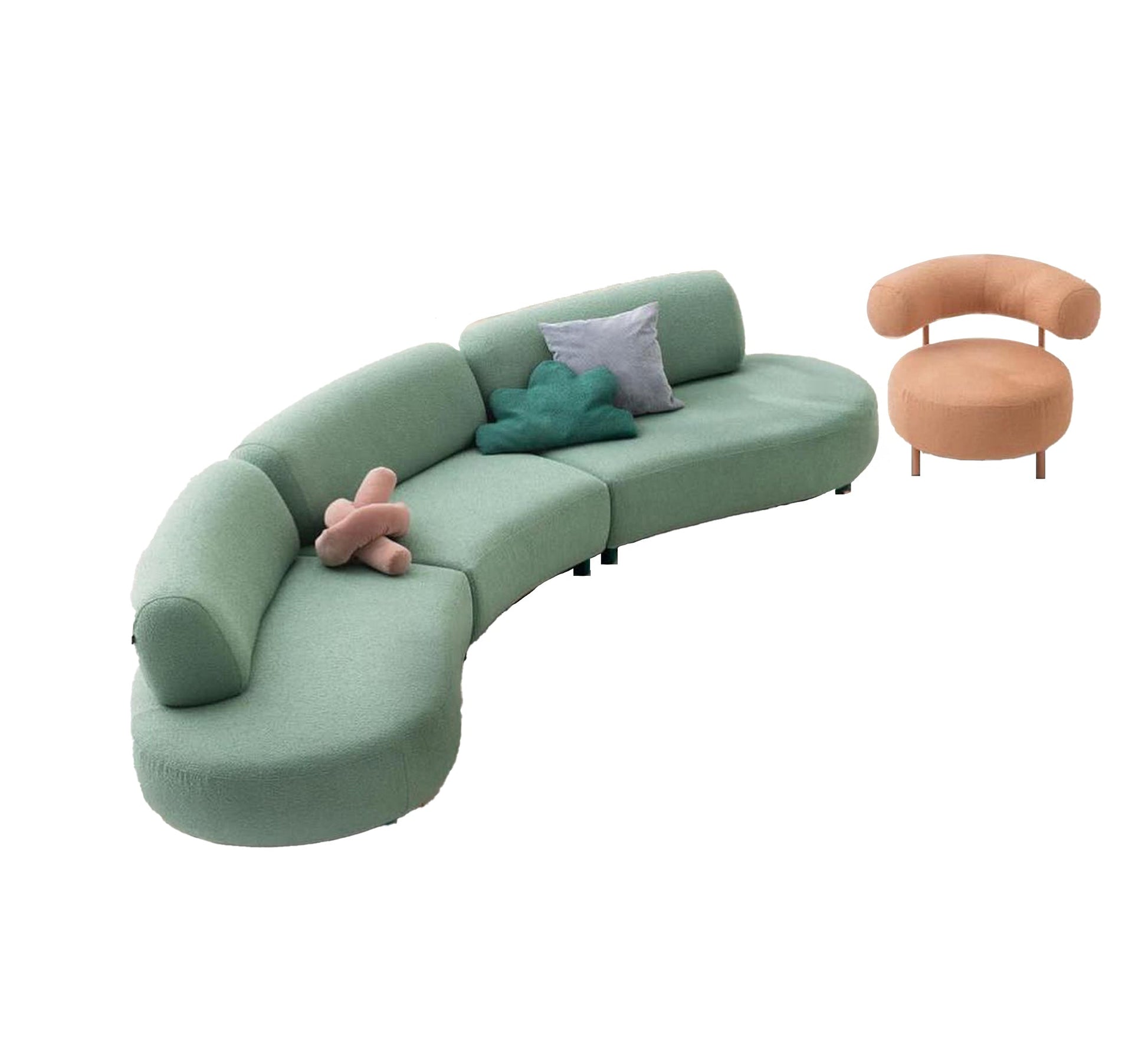 Living room: curved sofa and circular chair - Vitrine Furniture - Furniture