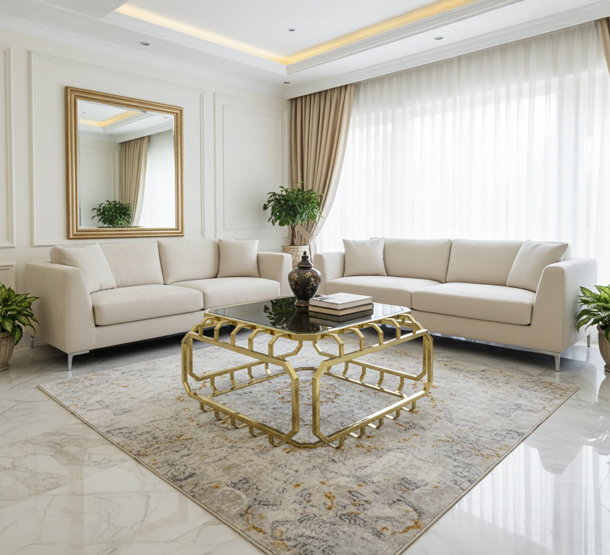 Living Room Table with Golden Steel Frame - Vitrine Furniture - Living room Tables