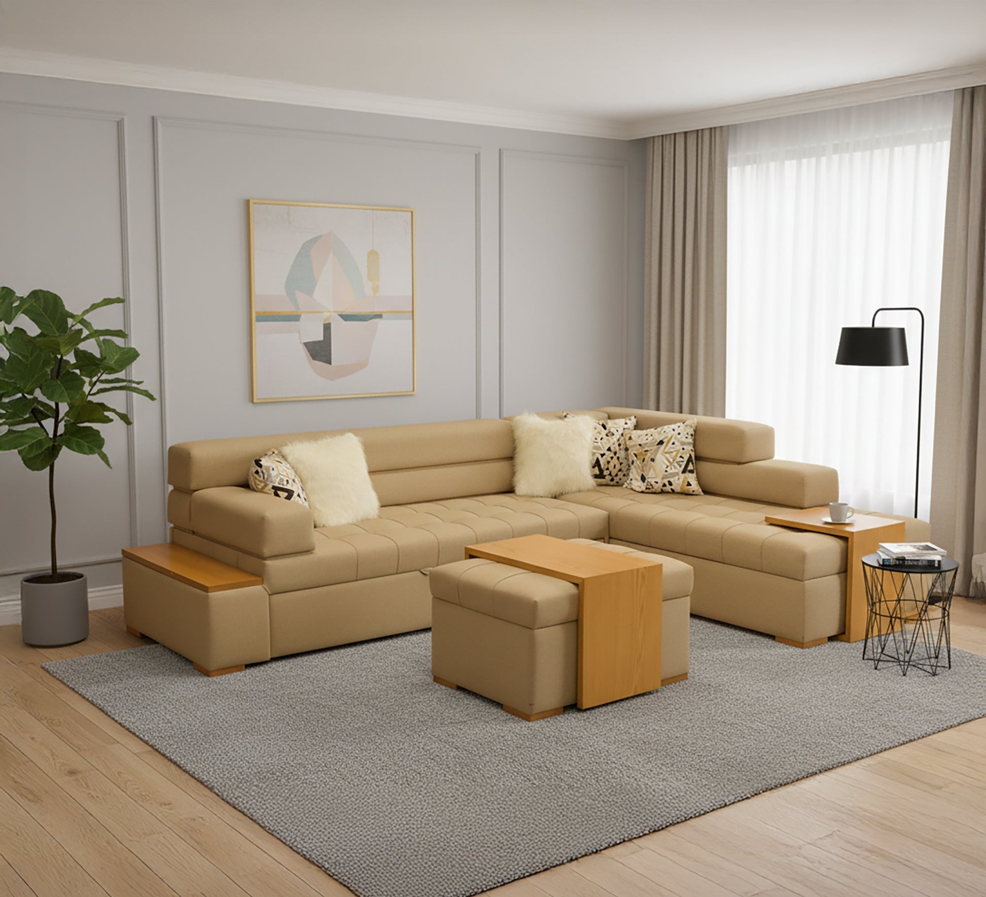 Living room with L - shaped corner bed - Vitrine Furniture - Sofa bed