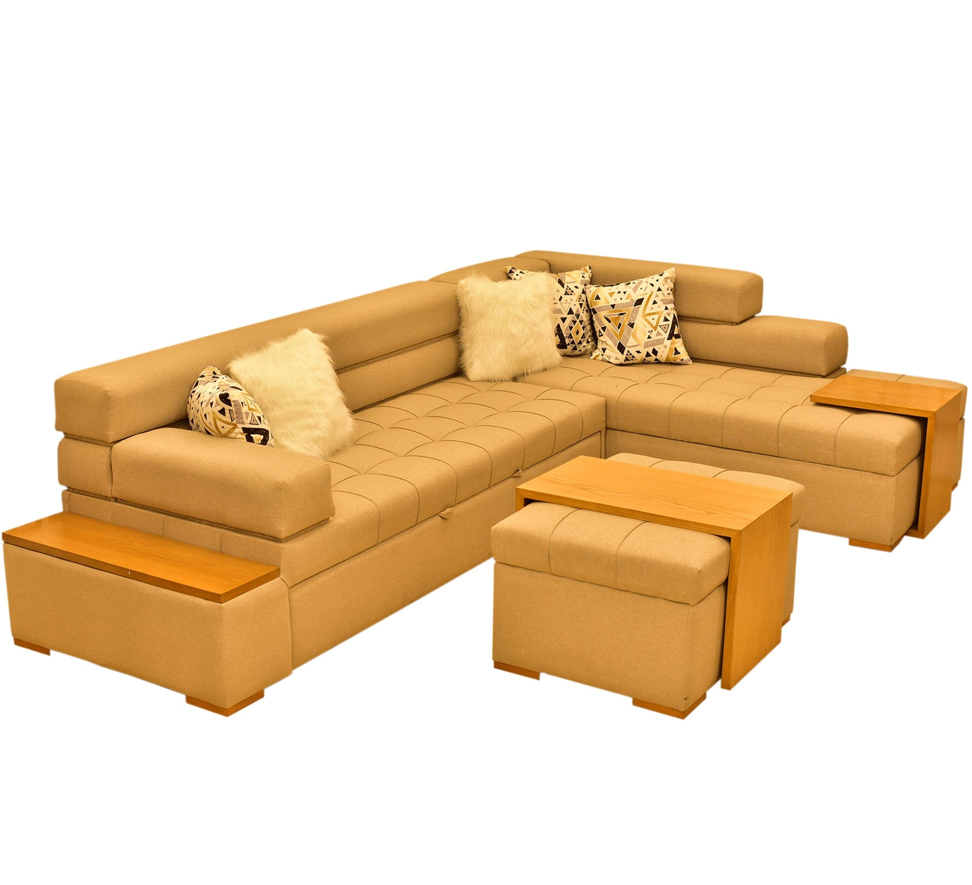 Living room with L - shaped corner bed - Vitrine Furniture - Sofa bed