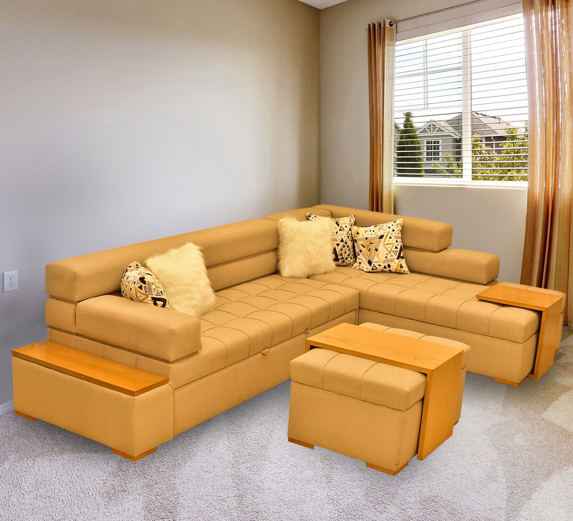 Living room with L - shaped corner bed - Vitrine Furniture - Sofa bed