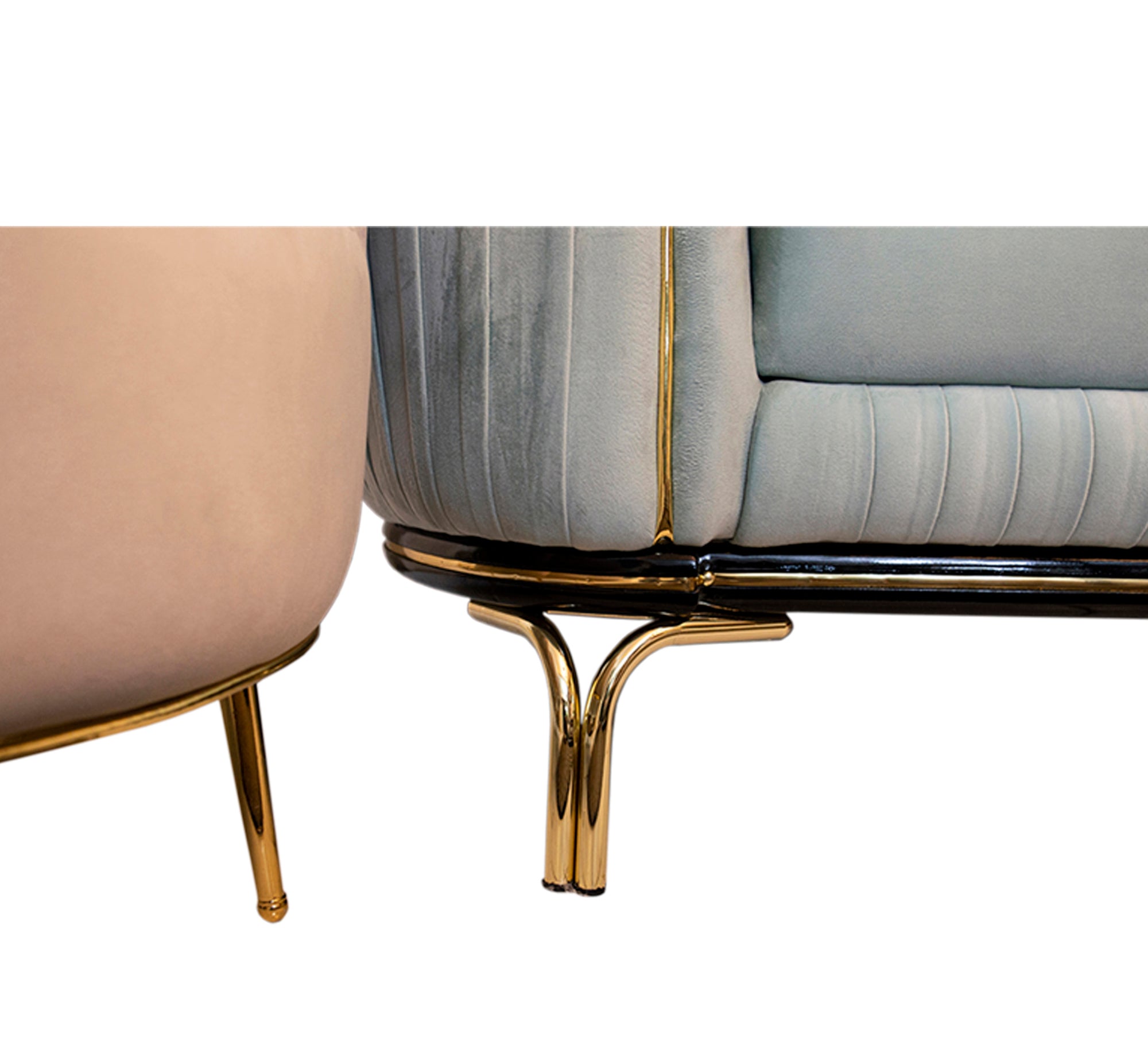 Living room with round armrests covered in elegant gold accents - Vitrine Furniture - Living room sets