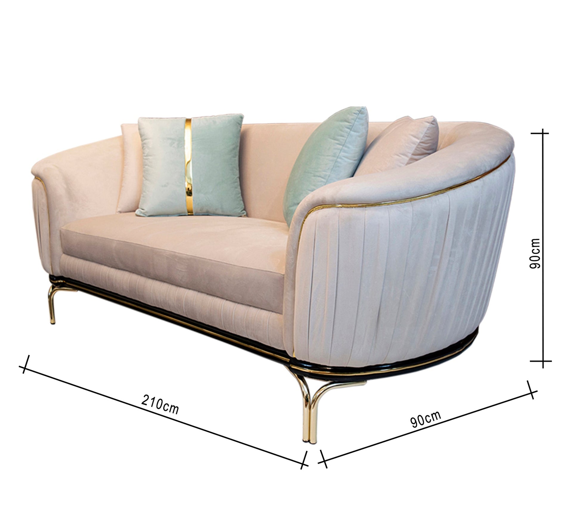 Living room with round armrests covered in elegant gold accents - Vitrine Furniture - Living room sets