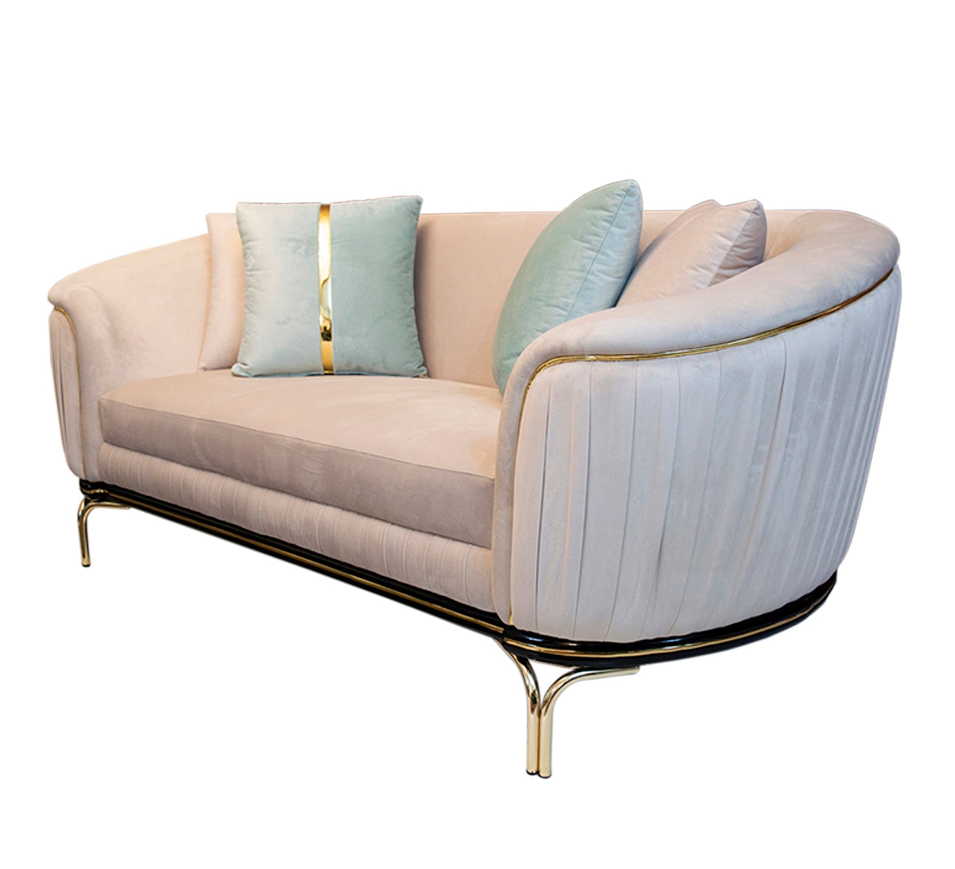 Living room with round armrests covered in elegant gold accents - Vitrine Furniture - Living room sets