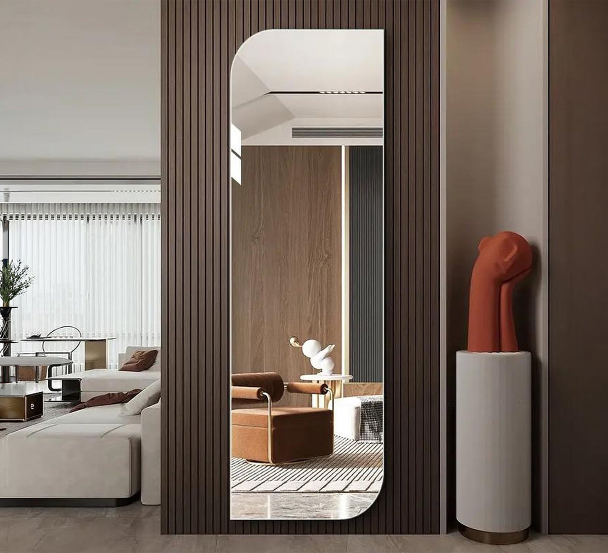 Long-length mirror with a single curved angle - Vitrine Furniture - Mirrors
