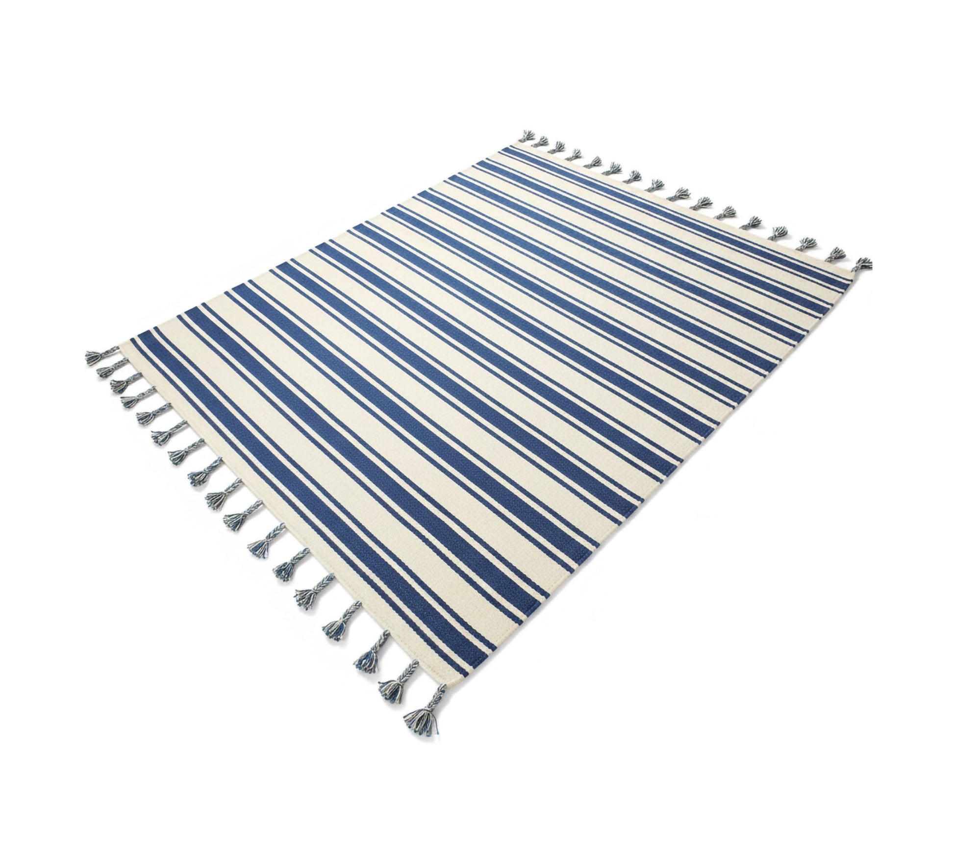 Long parallel striped rug in white and blue - Vitrine Furniture - Accessories