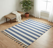 Long parallel striped rug in white and blue - Vitrine Furniture - Accessories