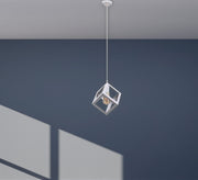 Long pendant with white metal cube cage - Vitrine Furniture - Lighting