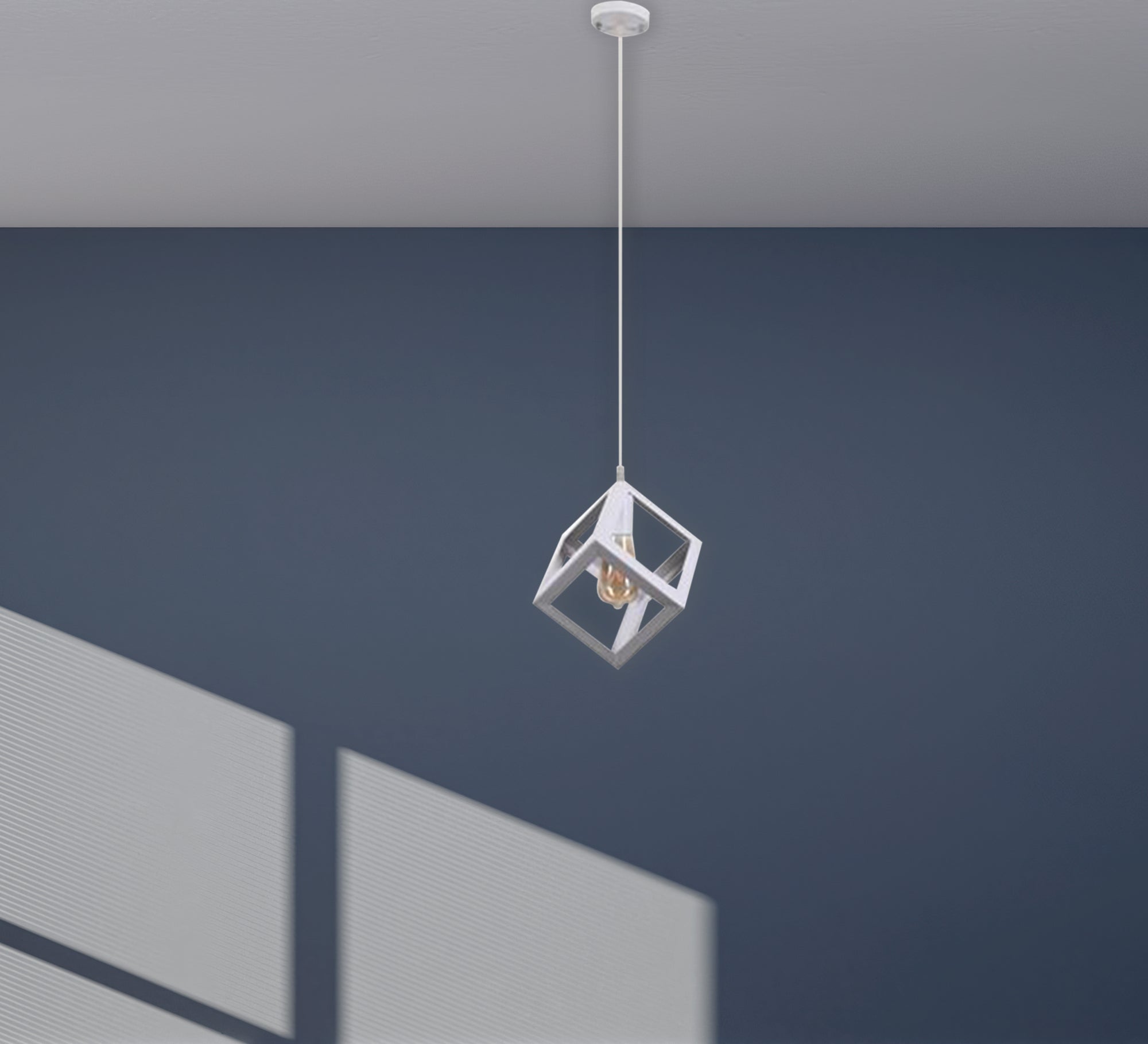 Long pendant with white metal cube cage - Vitrine Furniture - Lighting