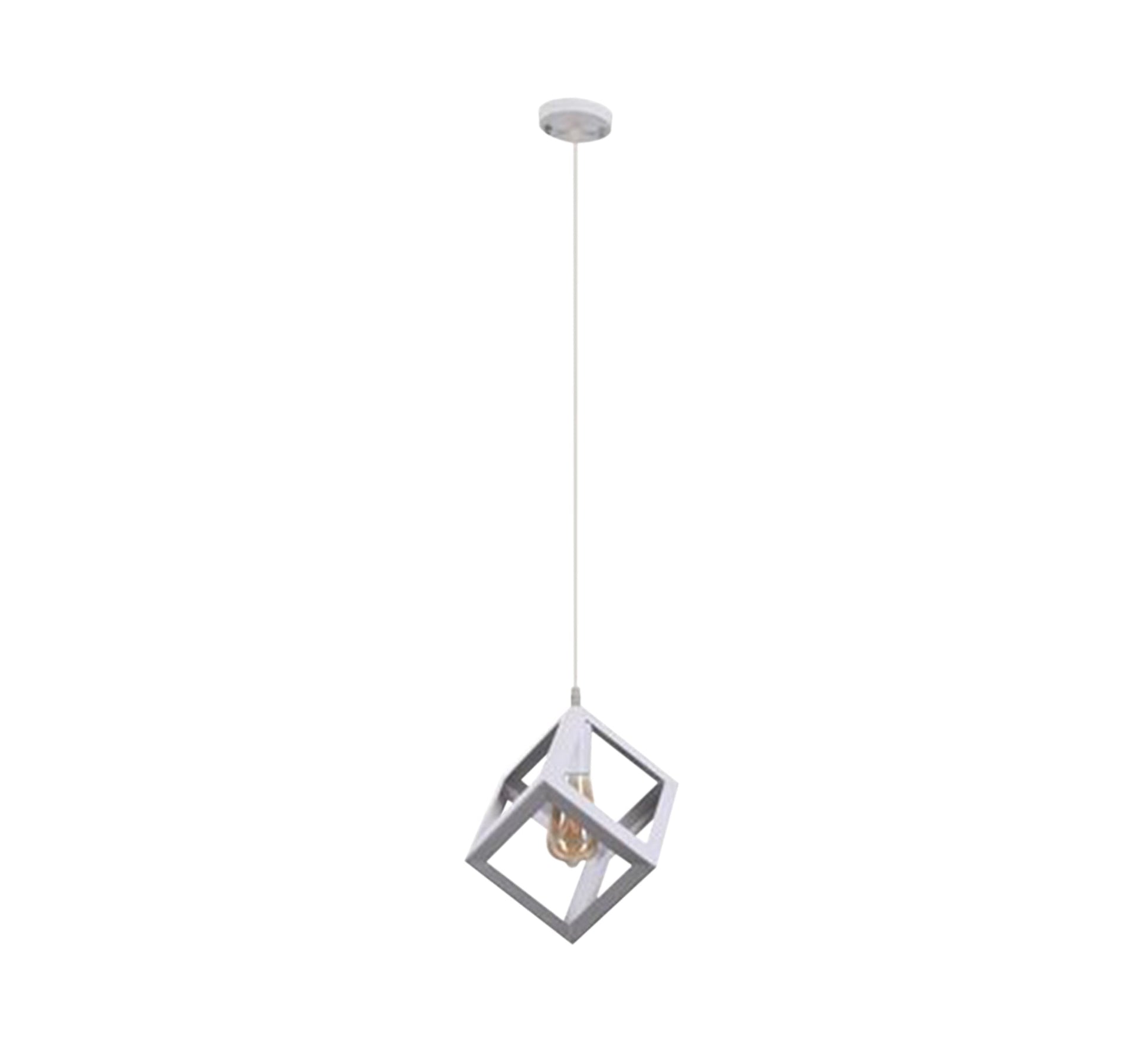 Long pendant with white metal cube cage - Vitrine Furniture - Lighting