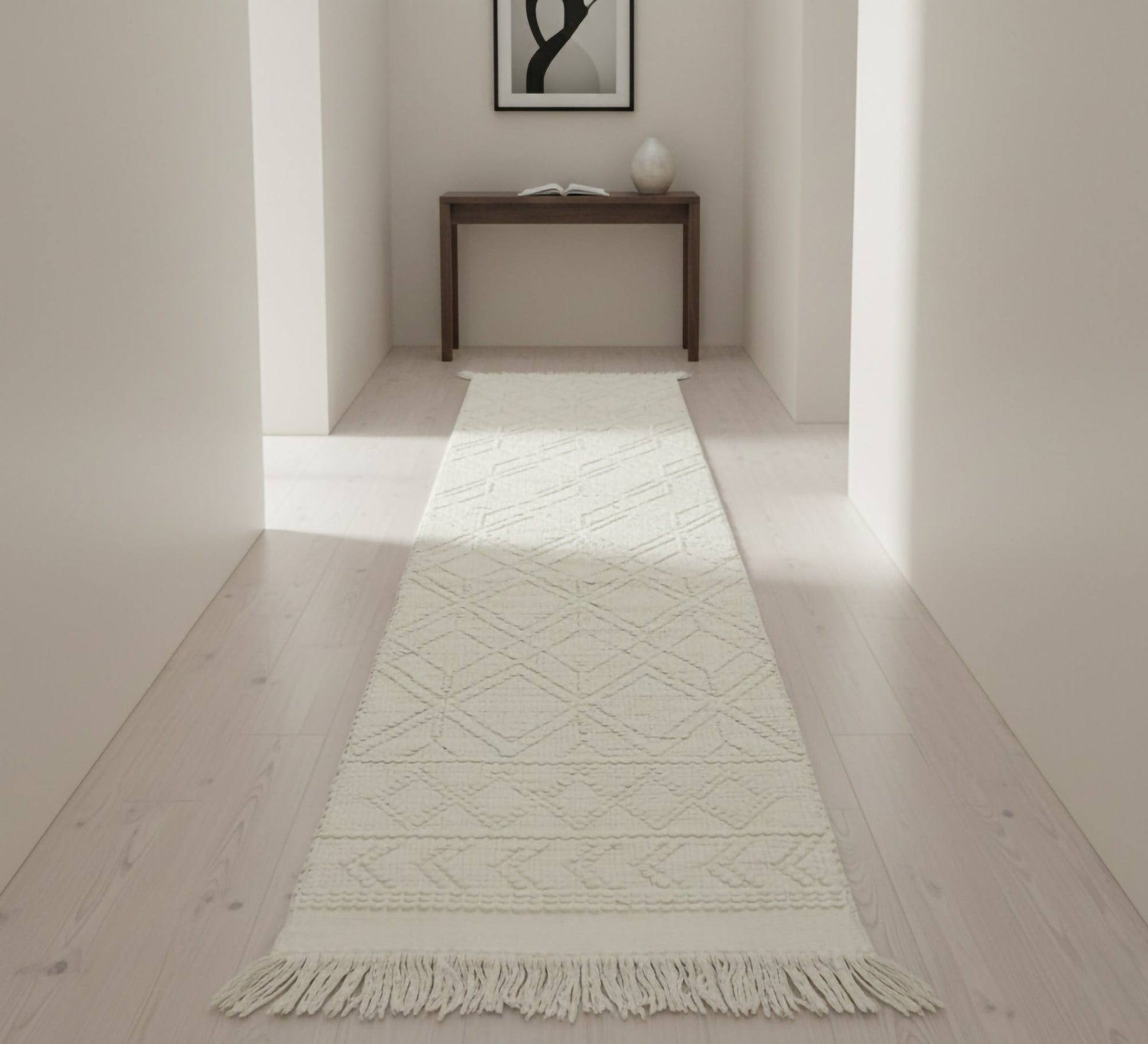 Long rug with embossed diamond pattern in a neutral color - Vitrine Furniture - Accessories