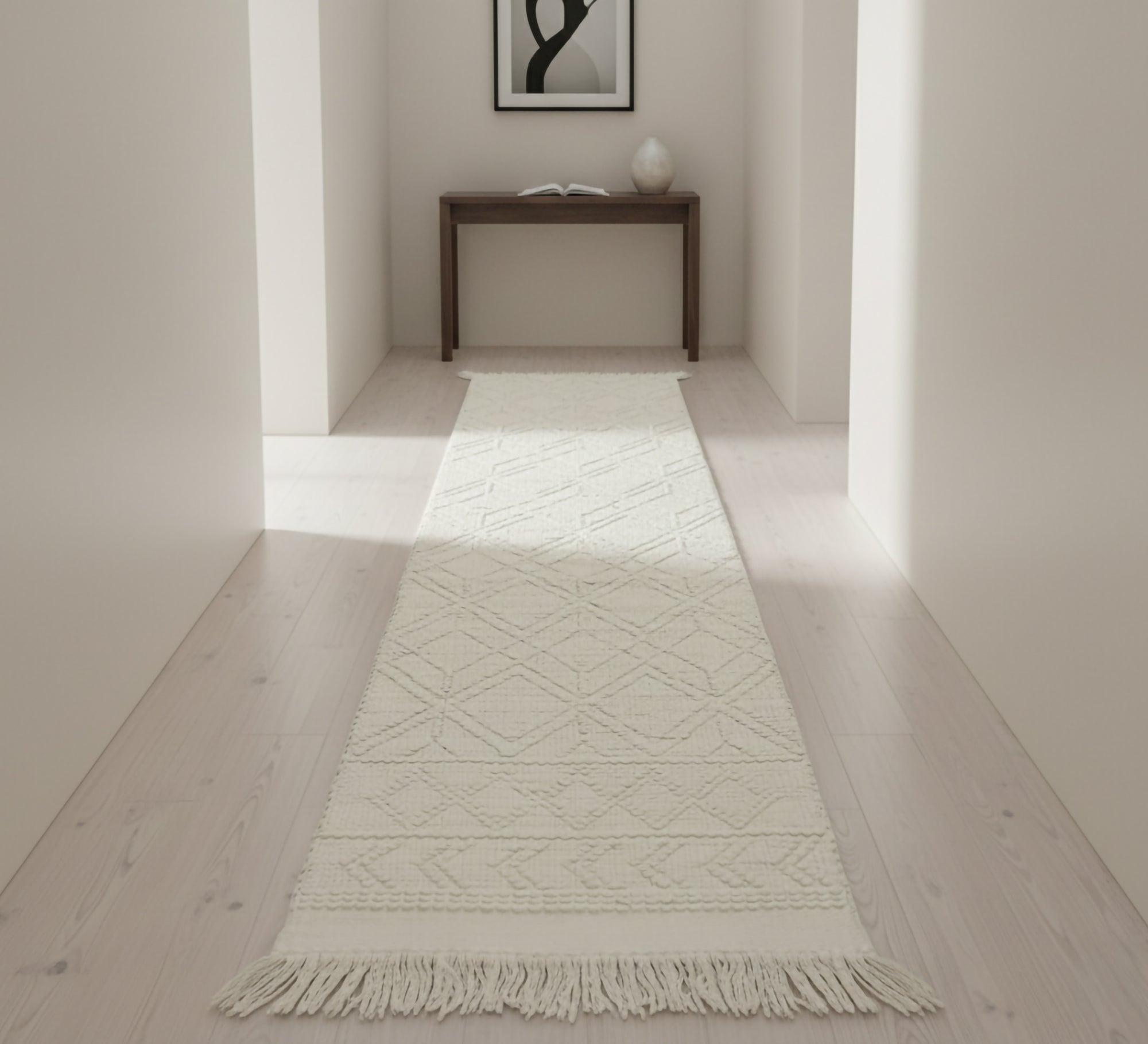 Long rug with embossed diamond pattern in a neutral color - Vitrine Furniture - Accessories