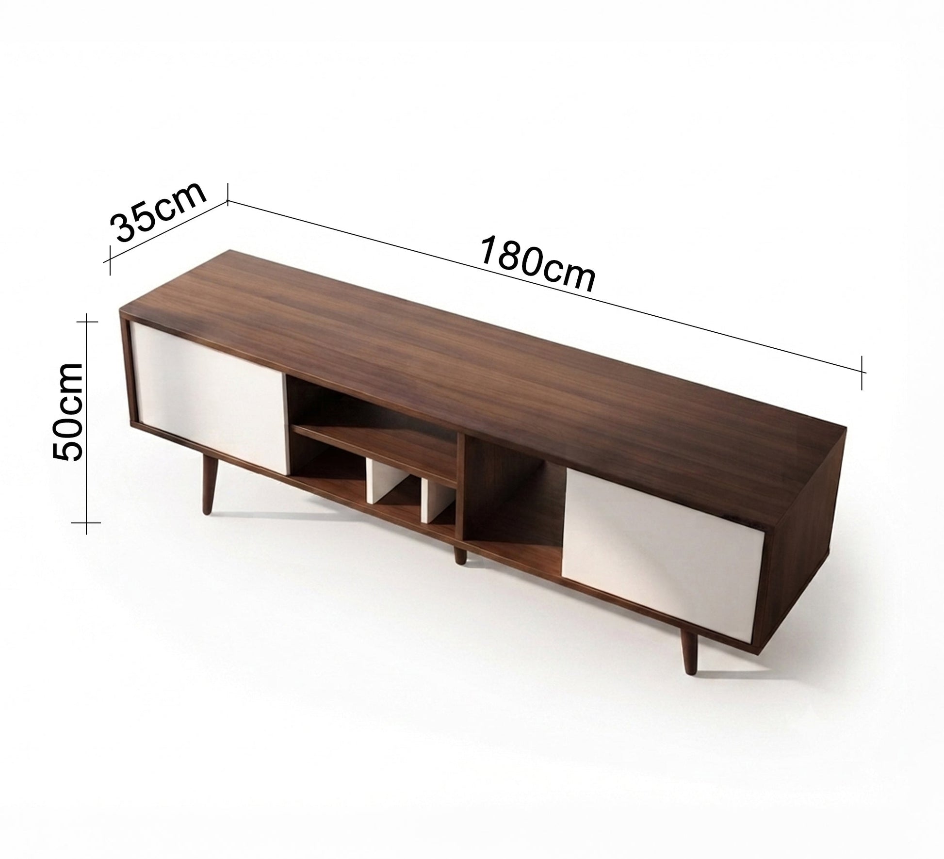 Long TV stand with sturdy wooden legs - Vitrine Furniture - TV Table & Cabinet