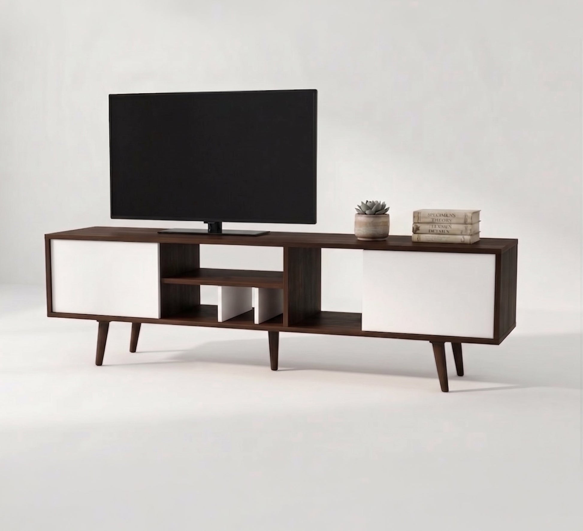 Long TV stand with sturdy wooden legs - Vitrine Furniture - TV Table & Cabinet