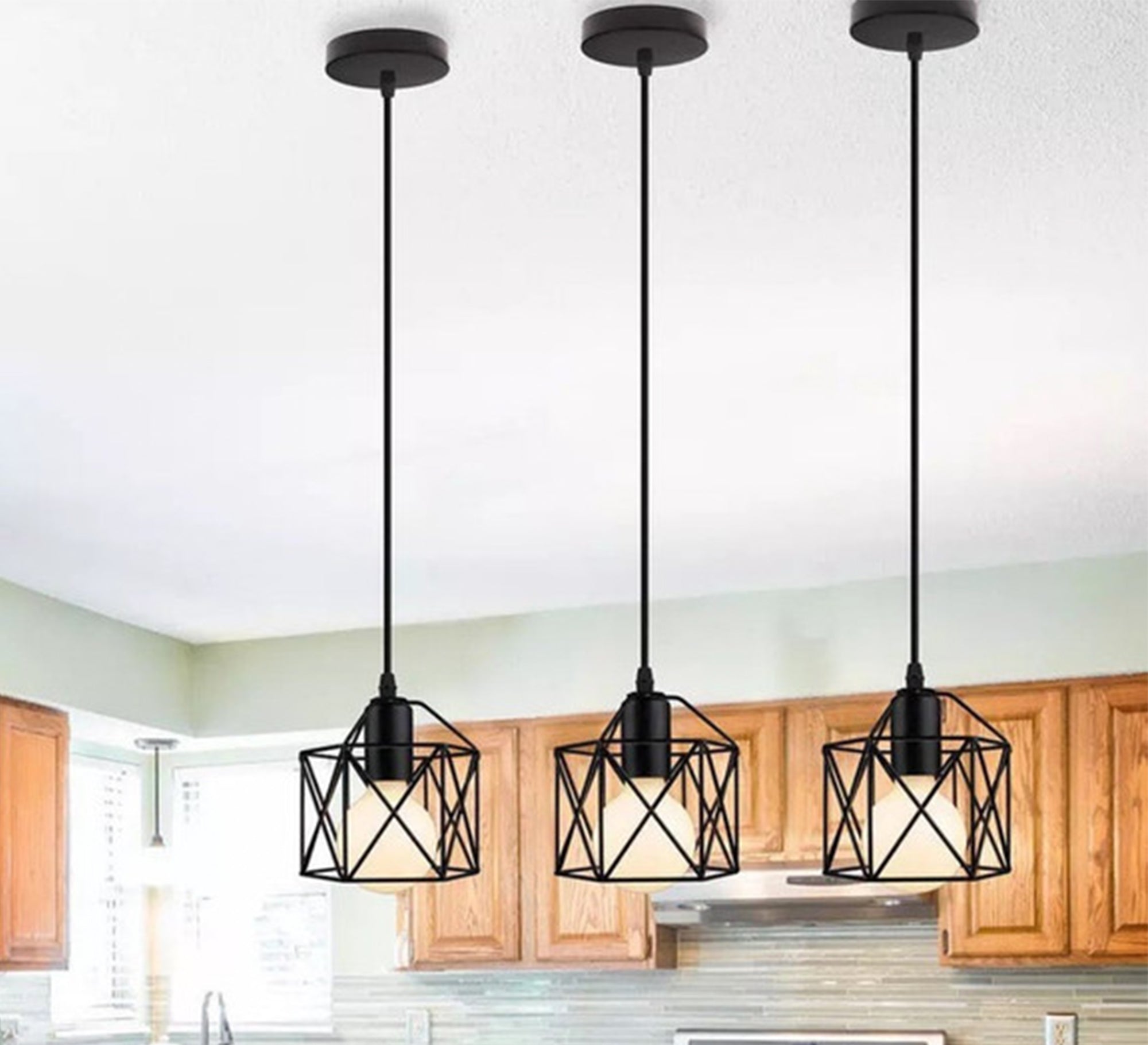 Long wire pendant with hollow ribbed cage - Vitrine Furniture - Lighting