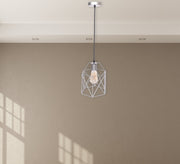 Long wire pendant with silver hollowed out ribbed cage - Vitrine Furniture - Lighting