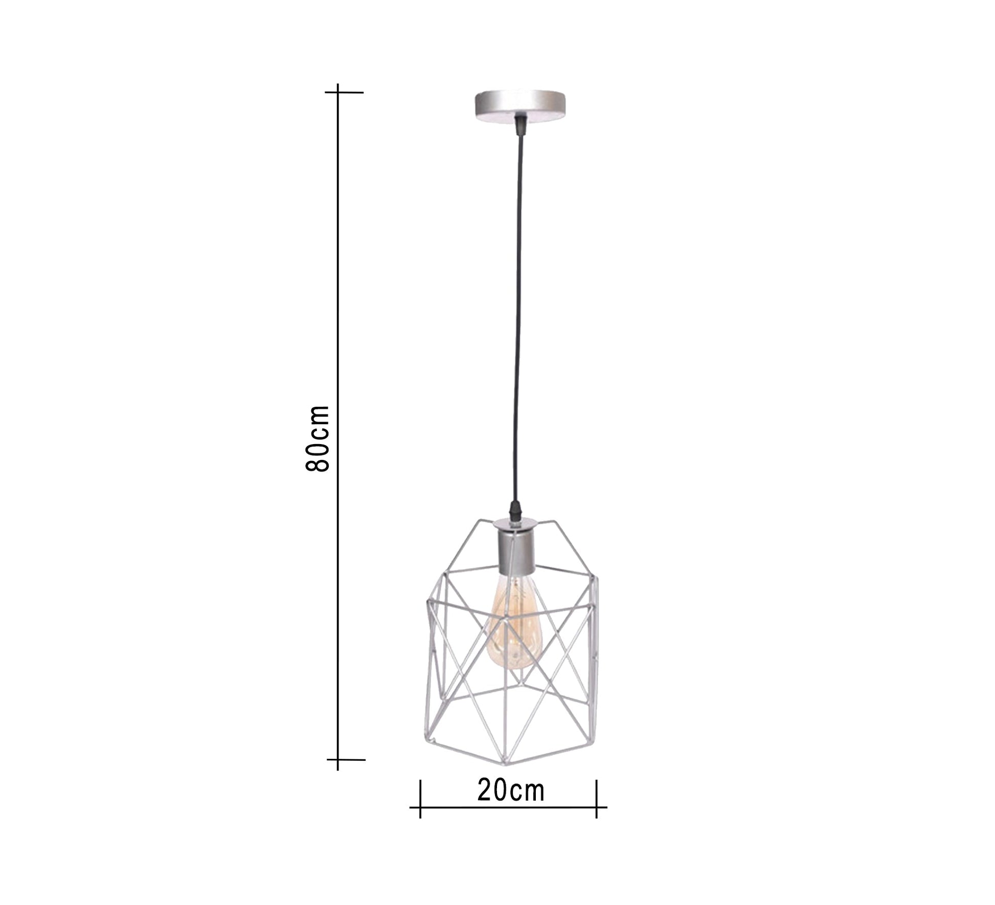 Long wire pendant with silver hollowed out ribbed cage - Vitrine Furniture - Lighting