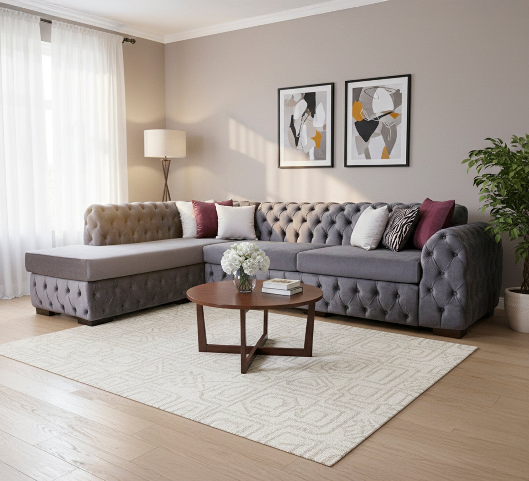 Lounge Chaise longue living corner and full capotonya upholstery - Vitrine Furniture - L - shape sofa set