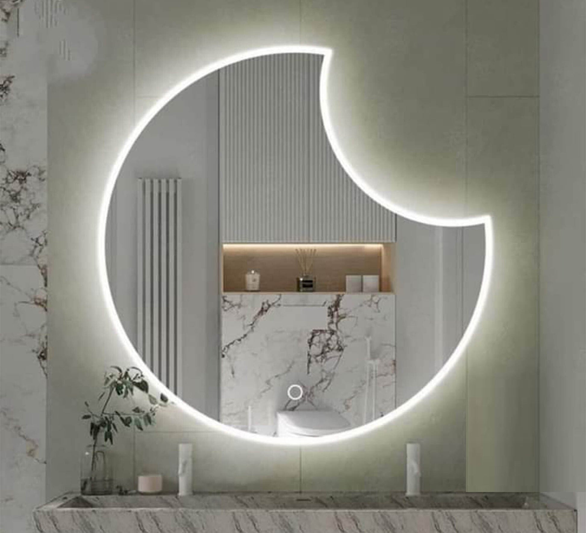 Luminous Crescent LED Mirror: Sleek, Modern Elegance - Vitrine Furniture - Mirrors
