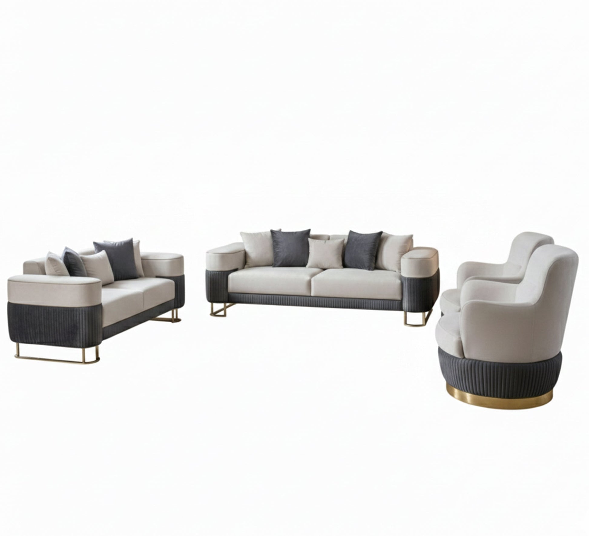 Luxe Living: White & Grey Cushions with Gold Ribbon Trim - Vitrine Furniture - Living room sets