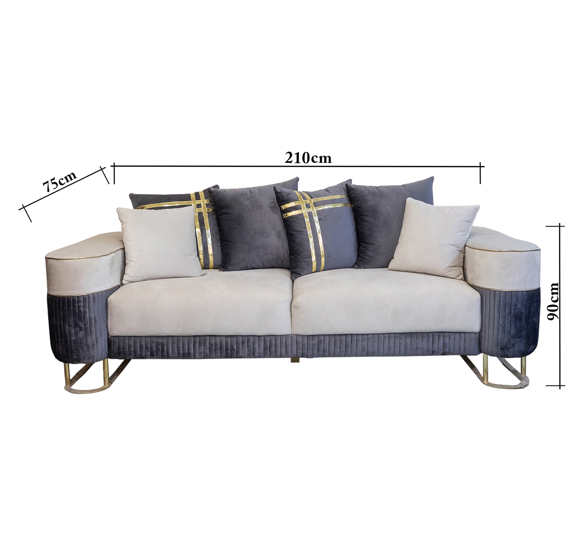 Luxe Living: White & Indigo Cushions with Gold Ribbon Trim - Vitrine Furniture - Living room sets