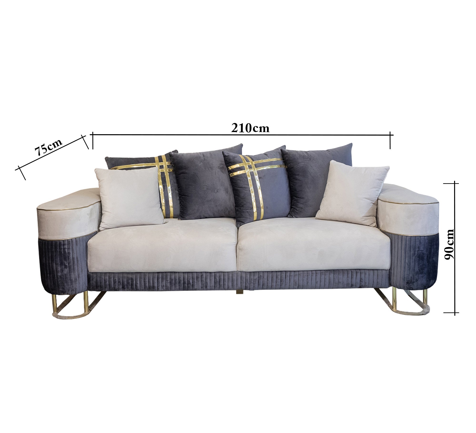 Luxe Living: White & Indigo Cushions with Gold Ribbon Trim - Vitrine Furniture - Living room sets