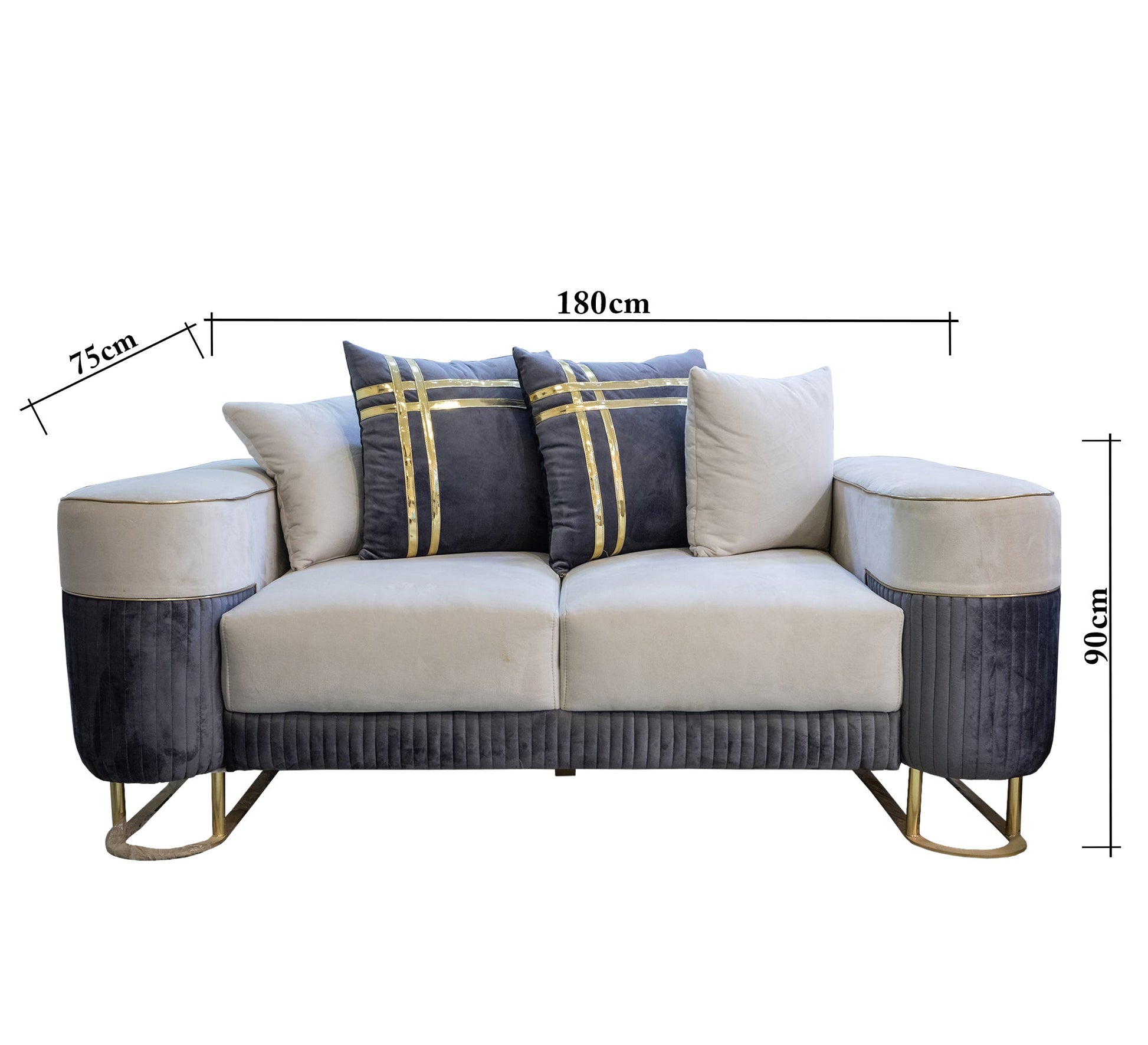 Luxe Living: White & Indigo Cushions with Gold Ribbon Trim - Vitrine Furniture - Living room sets