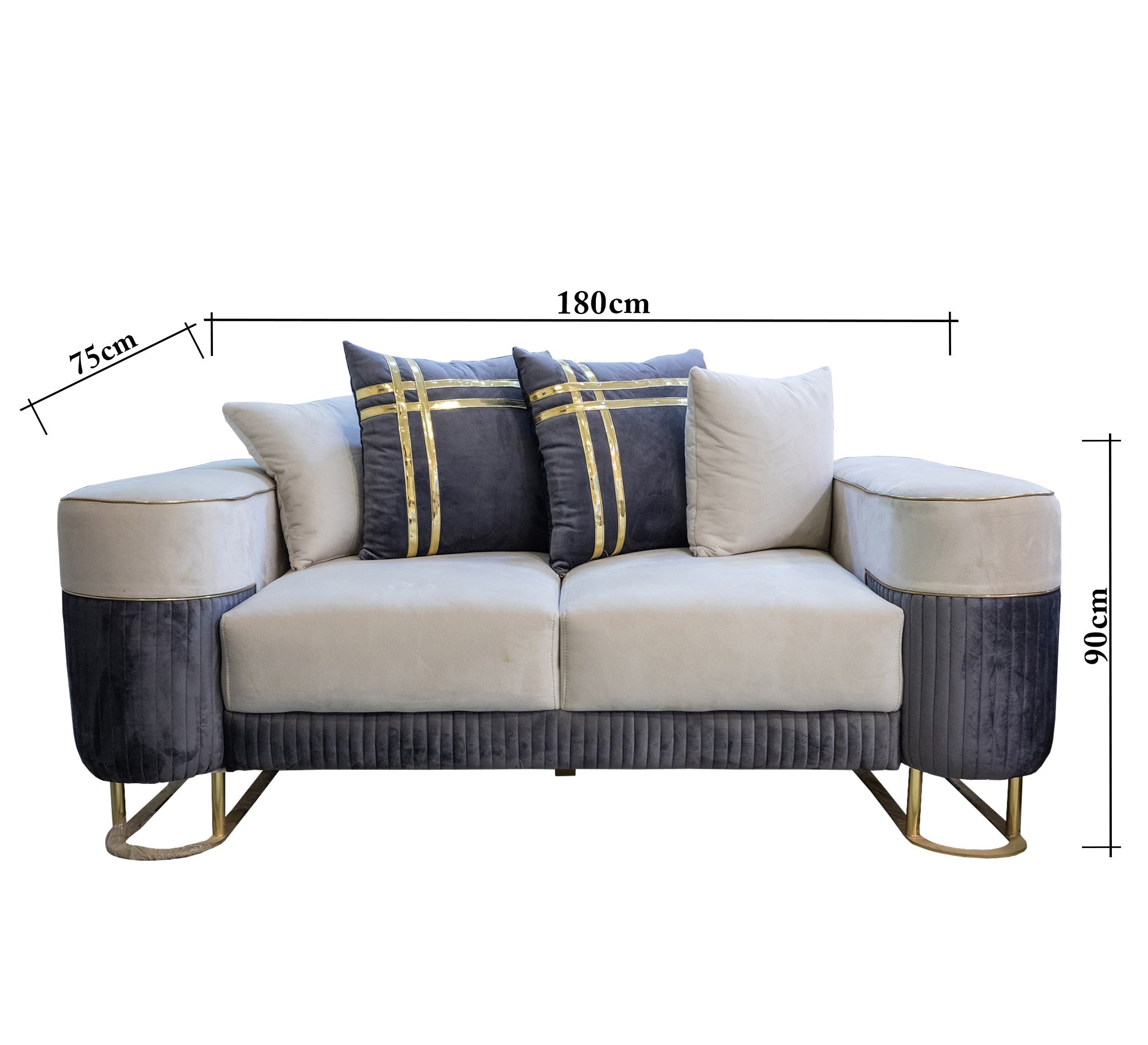 Luxe Living: White & Indigo Cushions with Gold Ribbon Trim - Vitrine Furniture - Living room sets