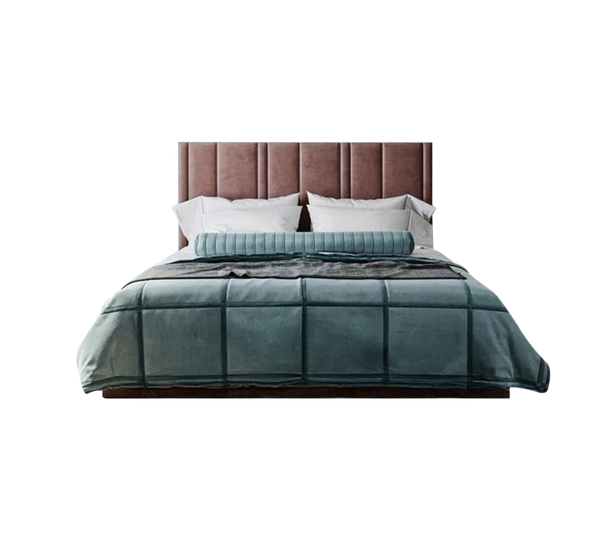 Luxurious bed with a pink velvet headboard - Vitrine Furniture - Furniture